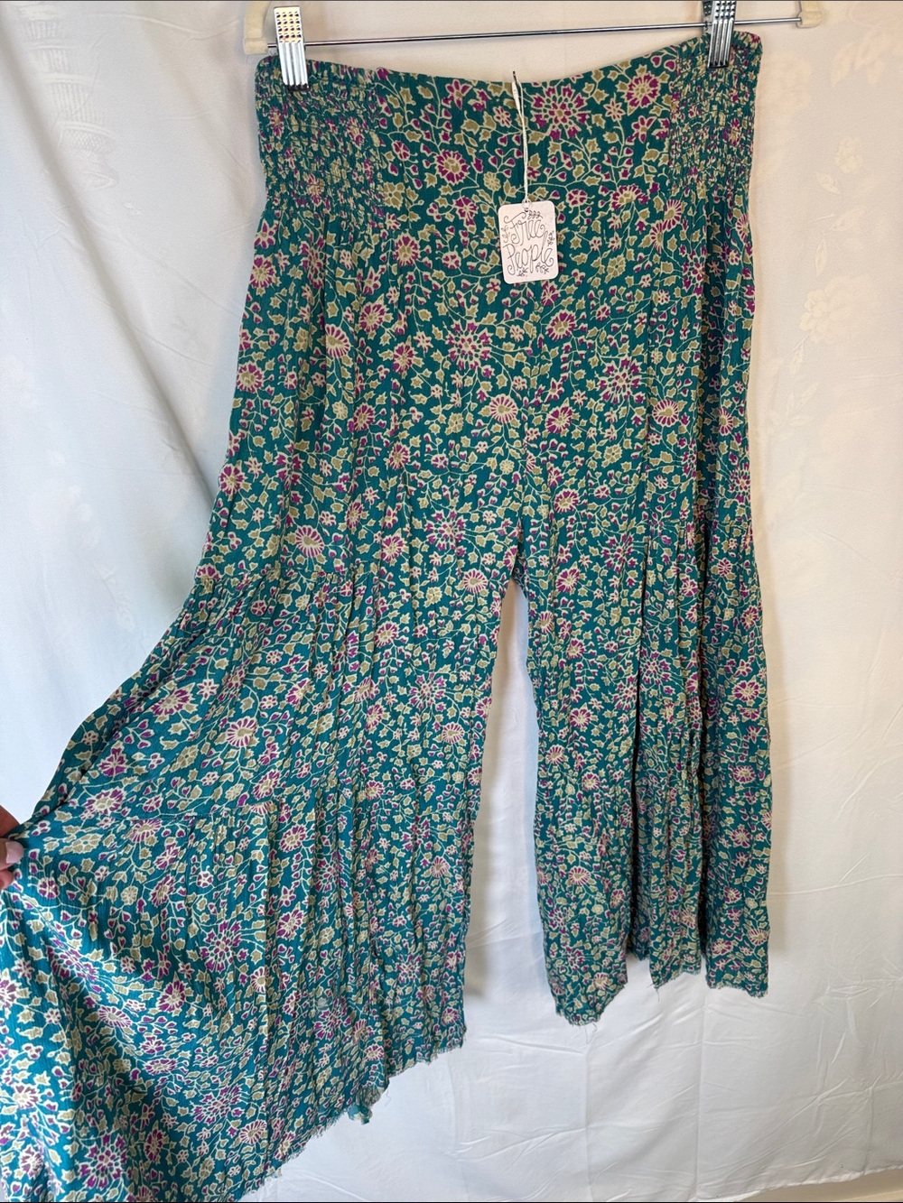 Free People Teal Floral Wide-Leg Pants